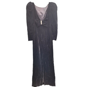 Vintage‎ Black Velvet Long Puffy Sleeve Backless Rhinestone Bow Prom Dress